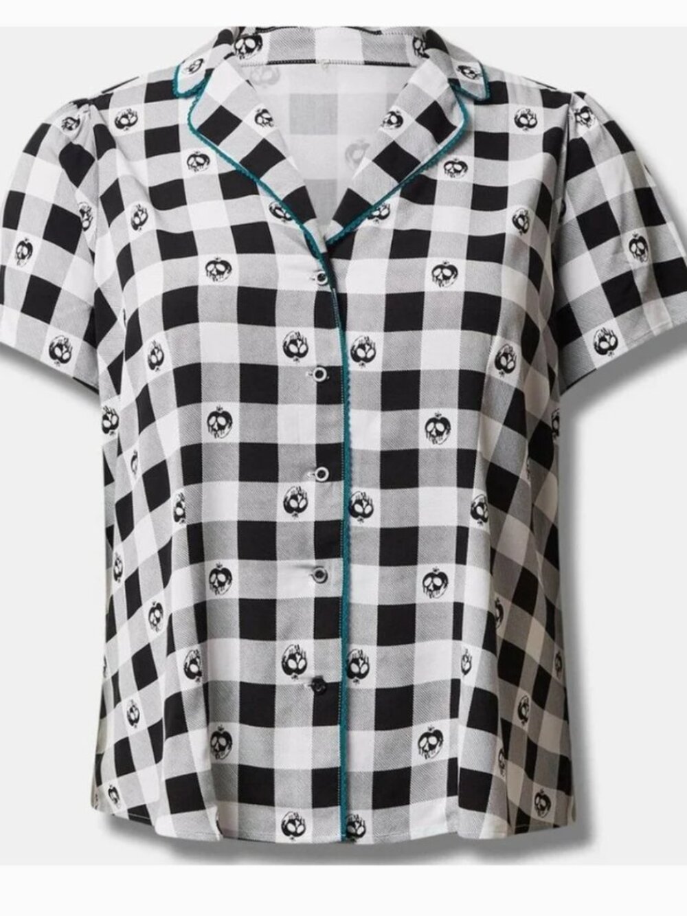 Torrid Shirt 2X Blouse Disney Retro Villains Button Up Top Stretch Poplin Plaid